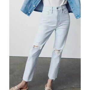 Madewell Mom jean high rise Size 27 distressed raw hem Blue Zipper Pockets